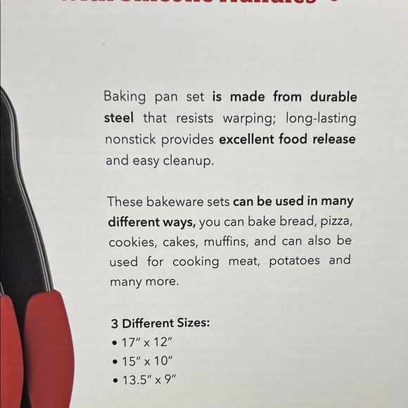 Eternal 3-Piece Nonstick Baking Sheets with Red Silicone Handles - Picture 3 of 5